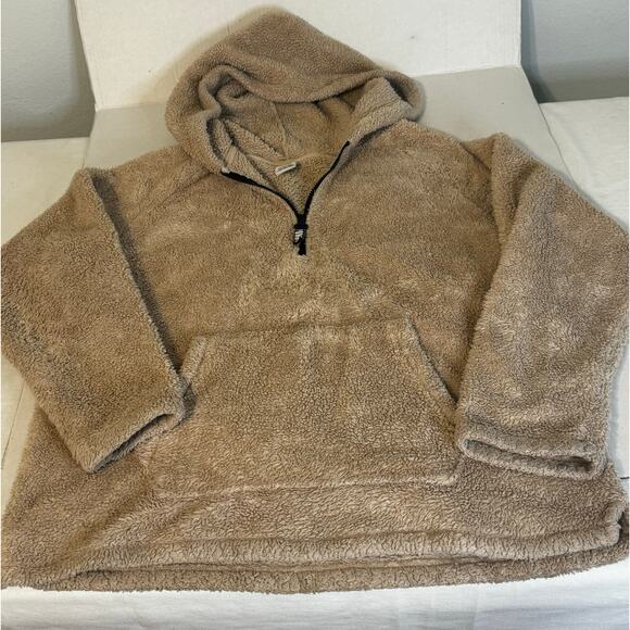 Pink Women's Sherpa Style Pull-Over Hoodie Tan Size L - Picture 4 of 8
